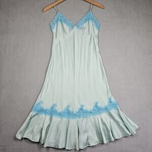 Y2K Victoria’s Secret Slip Dress Womens XS Silk Blue Lace Trim Fairy Mermaid VTG